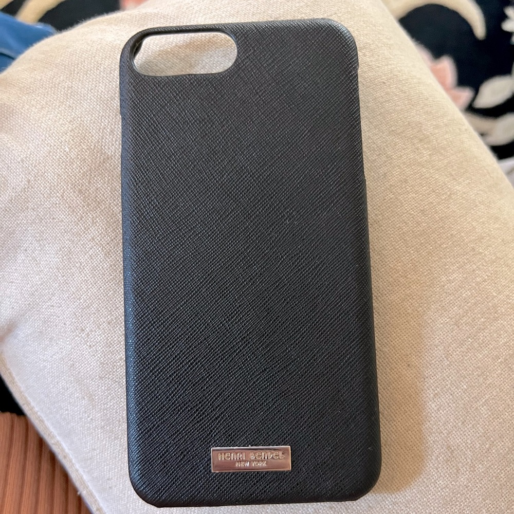 Henri Bendel New York Black Leather iPhone Case Fits 6/7/8 Plus, Logo Plaque